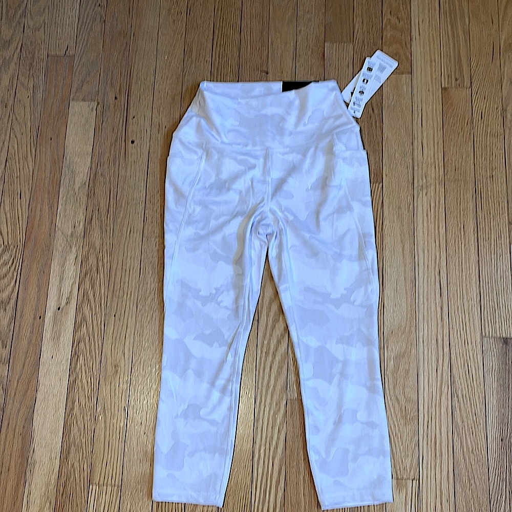 Capri length high waisted white light tan camo print